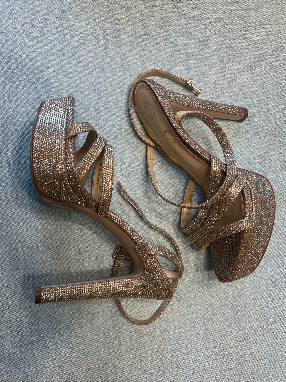 Jessica Simpson Vintage Sparkle Platform Strappy Heels - Gold